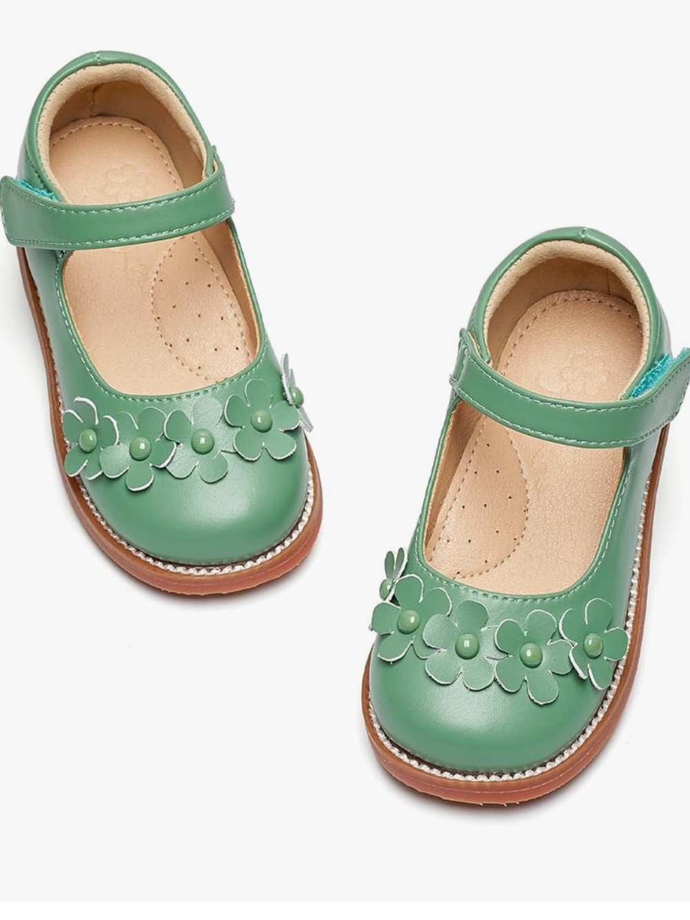 Girls' Green Floral Mary Jane Dress Shoes with Strap